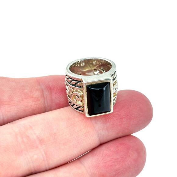 Silpada Sterling Silver 925 Filigree Scroll Black Onyx Wide Ring Size 5 R1096 - Picture 1 of 9